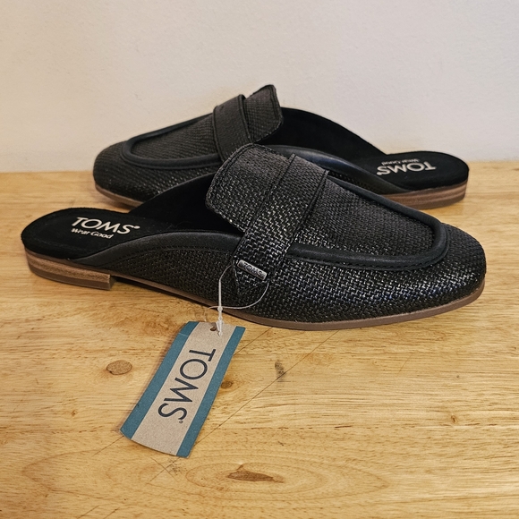 TOMS Lynette Mule Loafers Women's Black Raffia Flats CasualNWT item# 10021999